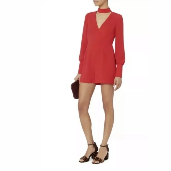 Intermix 2 Red Alissa V-Neck Romper Choker Cut-Out